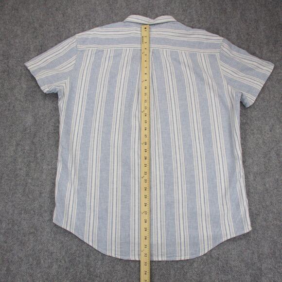 Tommy Hilfiger Shirt Mens 2XL Blue White Striped Linen Blend Short Sleeve Button - Picture 6 of 16